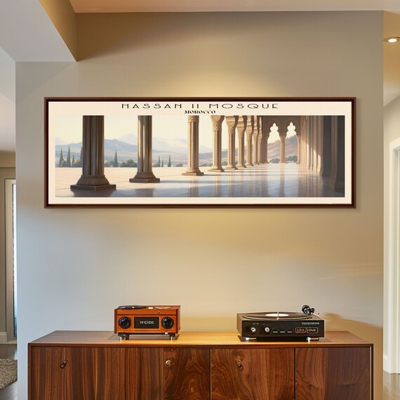 Hassan Ii Mosque Travel Poster Print Framed Wall Art Metal Wall Art Morocco Art Gift For Him Panoramic Wall Art Travel Gift