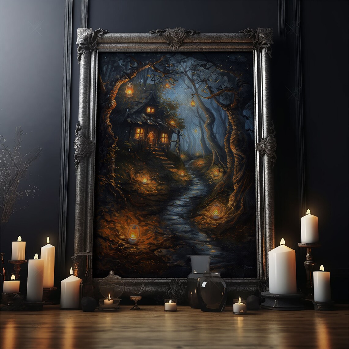 Spooky Cottage in Forest Halloween Seasonal Art Print - Image 5