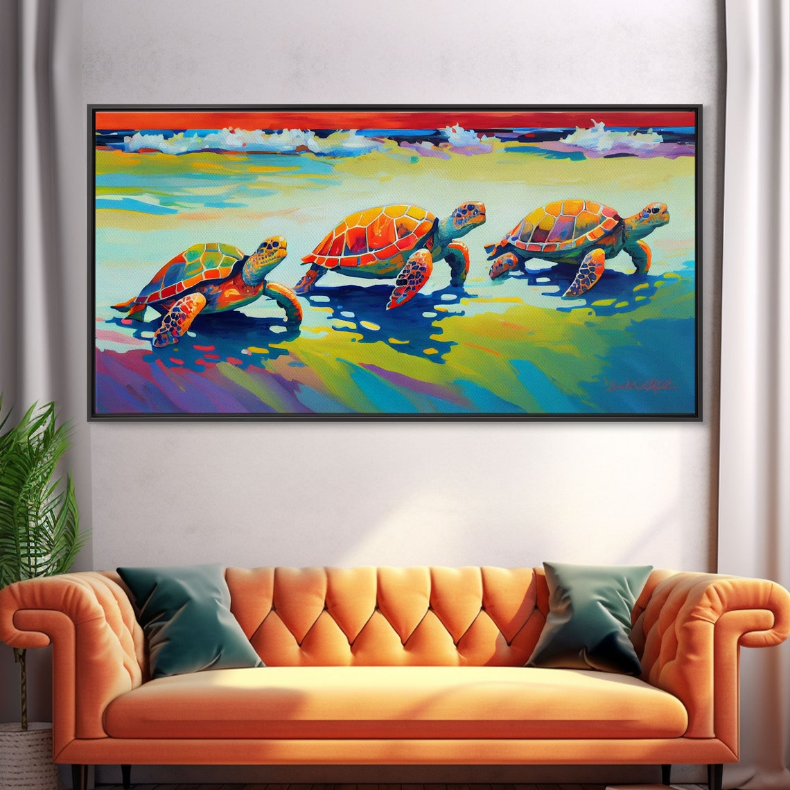 Three Sea Turtles Sunny Beach Colorful Pop Art Ocean Wildlife Poster - Image 5