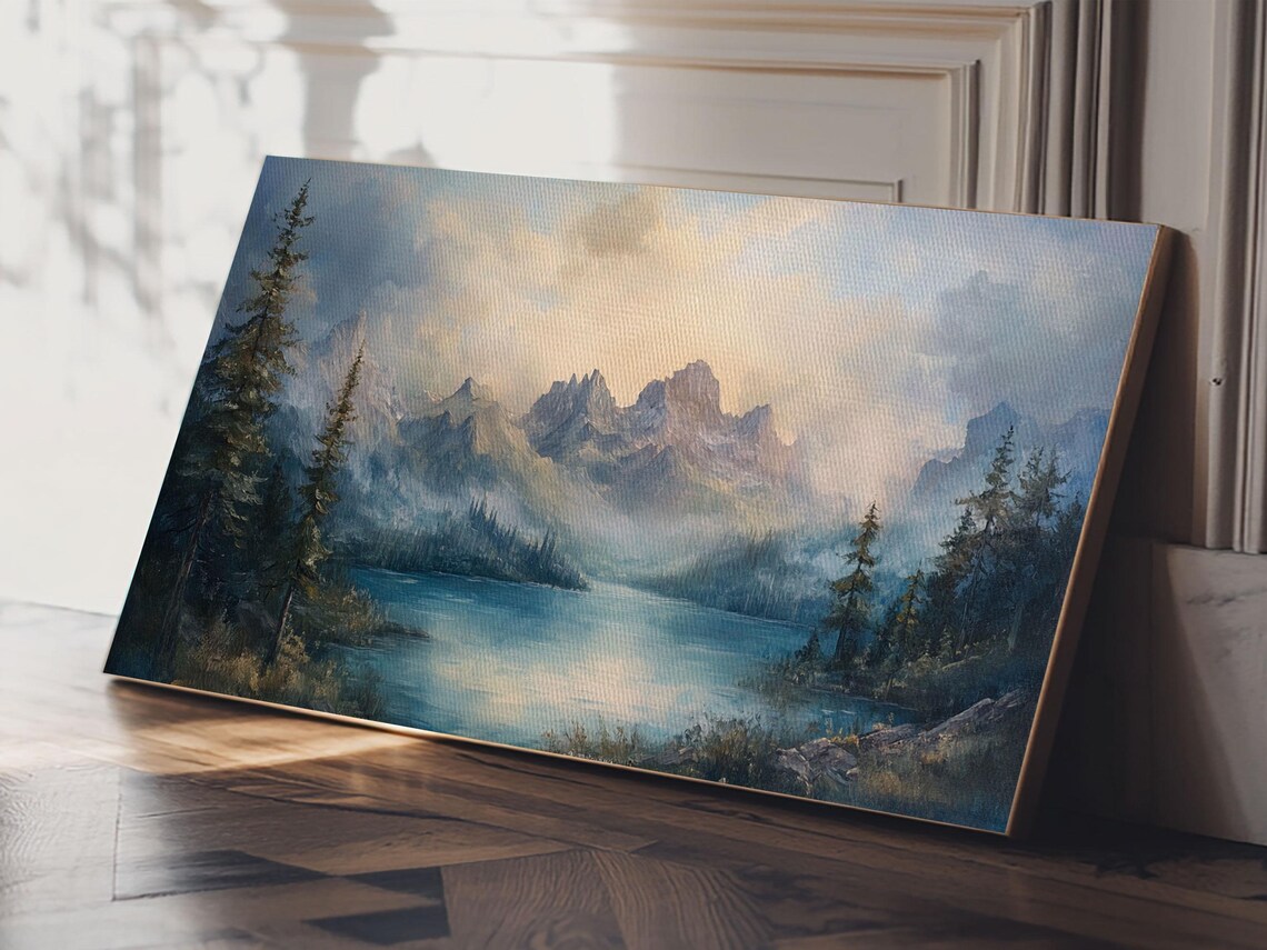 Foggy Mountain Forest Landscape Painting Print Landscape On Ready Too Hang Large Panoramic Wall Art Prints Landscape Art - Image 5