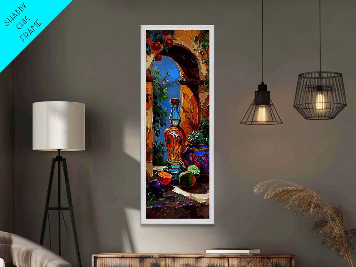 Mediterranean Still Life Blue Bottle Citrus Fruit Terrace Art Poster - Image 3