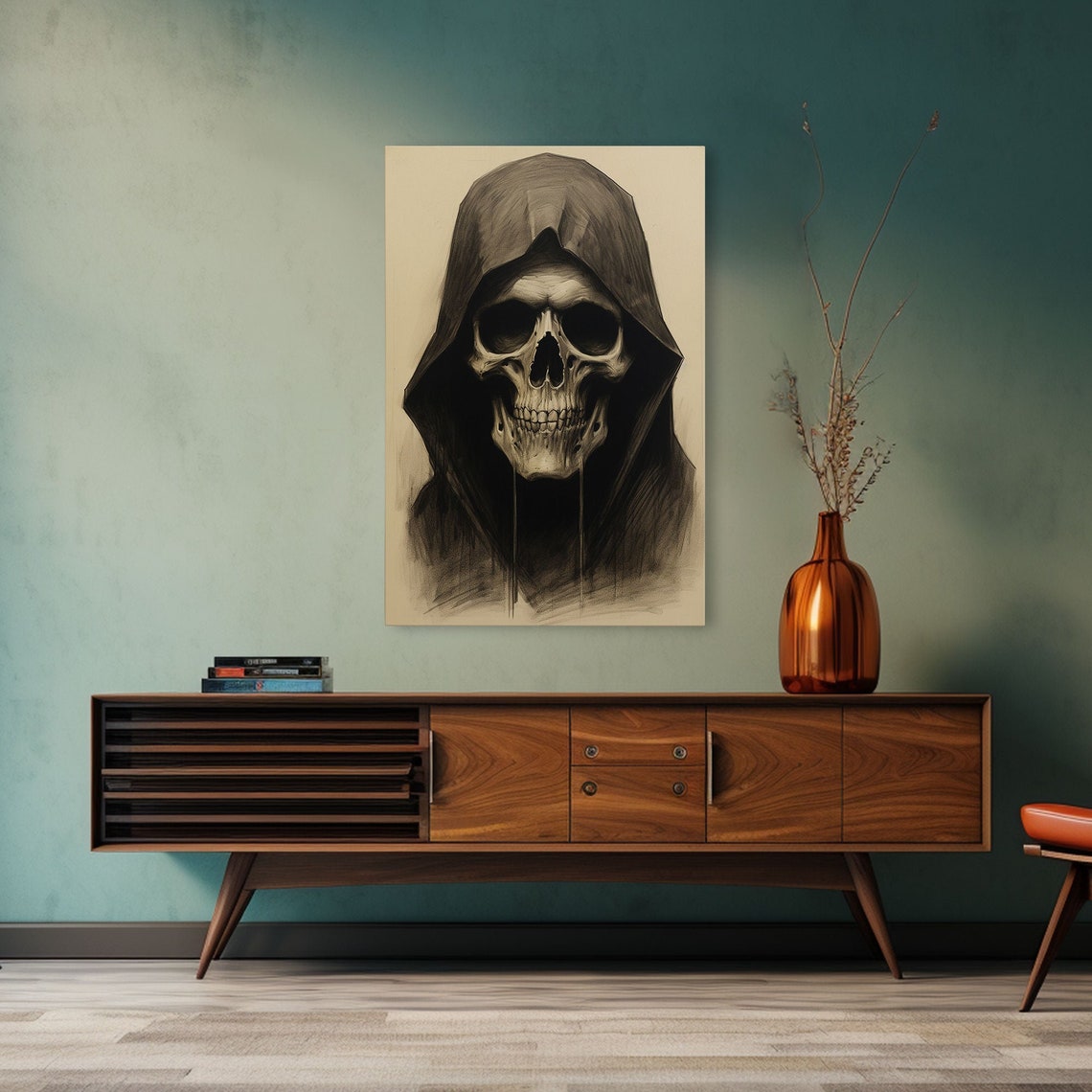 Skull Decor Charcoal Drawing Gothic Home Decor Print Wall Art Vertical Art Skull Gift Human Skull Decor Modern Art Prints - Image 4
