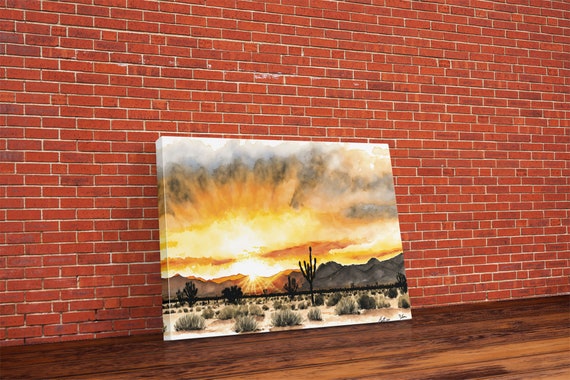 Watercolor Arizona Desert Landscape Framed Print Original Painting Print Huge Living Room Wall Art Southwest Western Decor