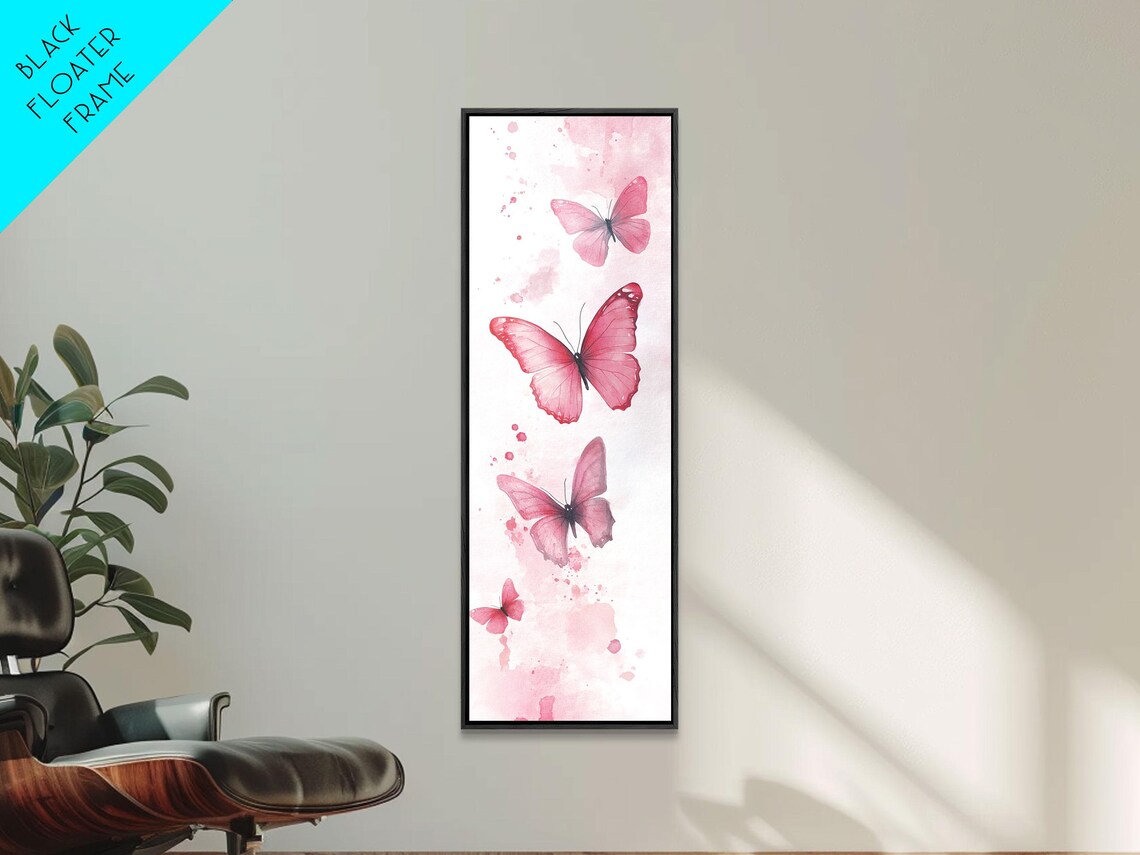 Pink Butterflies Watercolor Delicate Ascending Vertical Art Poster - Image 5
