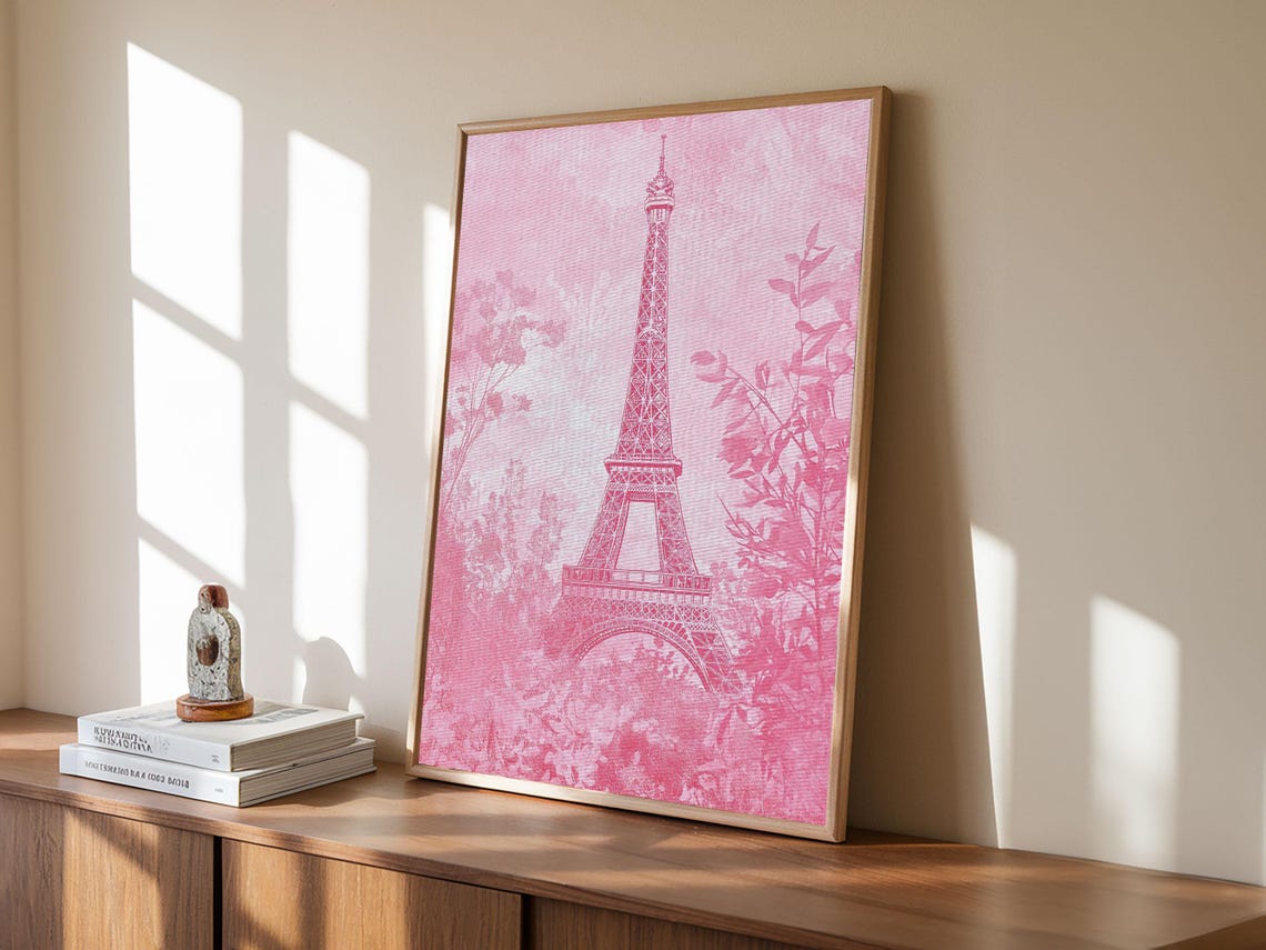 Eiffel Tower Pink Watercolor Parisian Blush Romantic Travel Poster