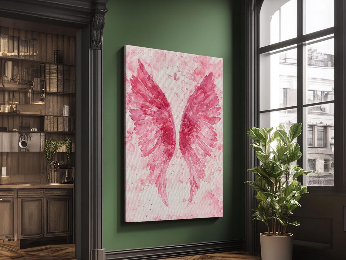 Pink Angel Wings Watercolor Soft Romantic Heavenly Art Print