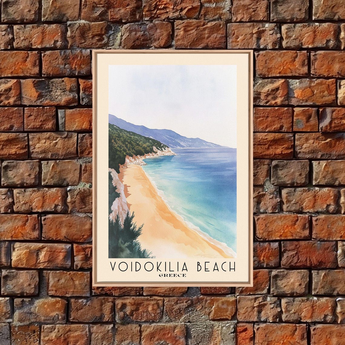 Voidokilia Beach Greece Omega Bay Golden Sand Watercolor Travel Poster - Image 5
