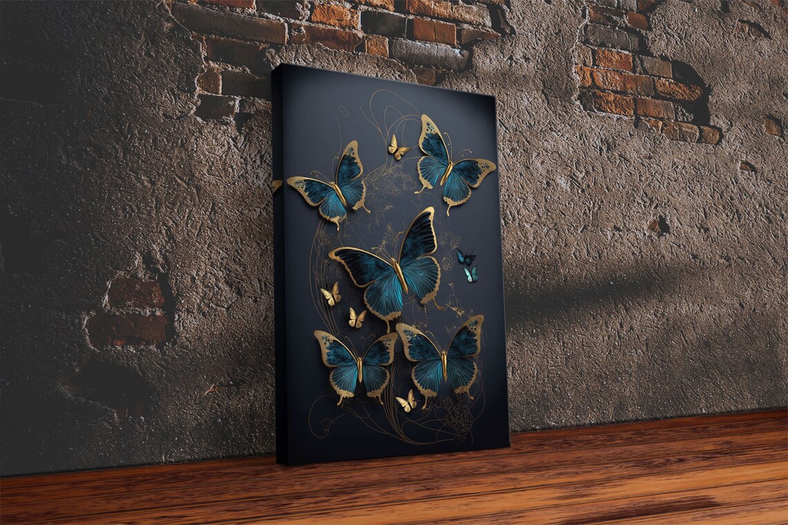 Blue Butterflies, Gold Butterfly Painting Art Print - Image 3
