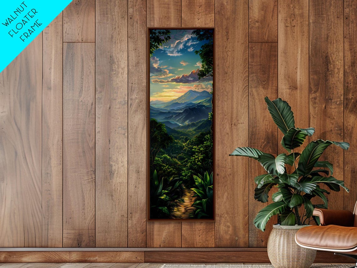 Jungle Landscape Painting Tropical Wall Art Print Mountain Art Printed On Framed Oversized Narrow Landscape Art - Image 6