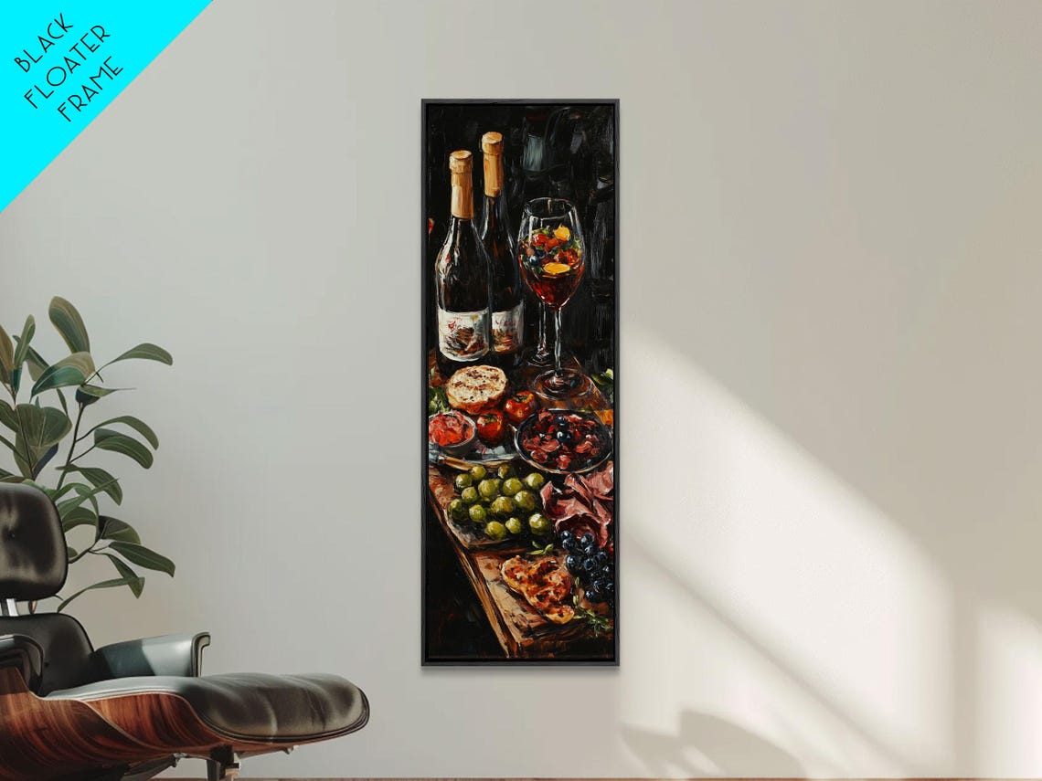 Wine Bottles And Charcuterie Still Life Moody Kitchen Wall Poster - Image 6