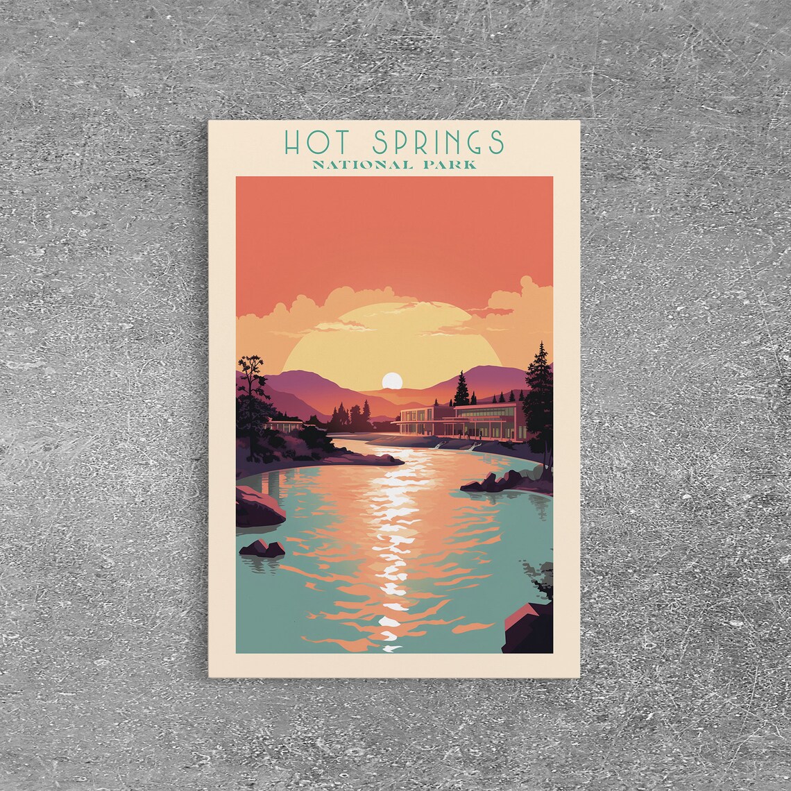 Hot Springs National Park Lake Sunset Bathhouse Arkansas Travel Poster