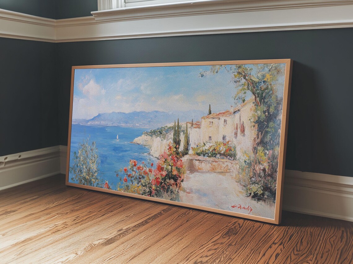 Italian Seaside Village Oil Painting Travel Poster - Image 4