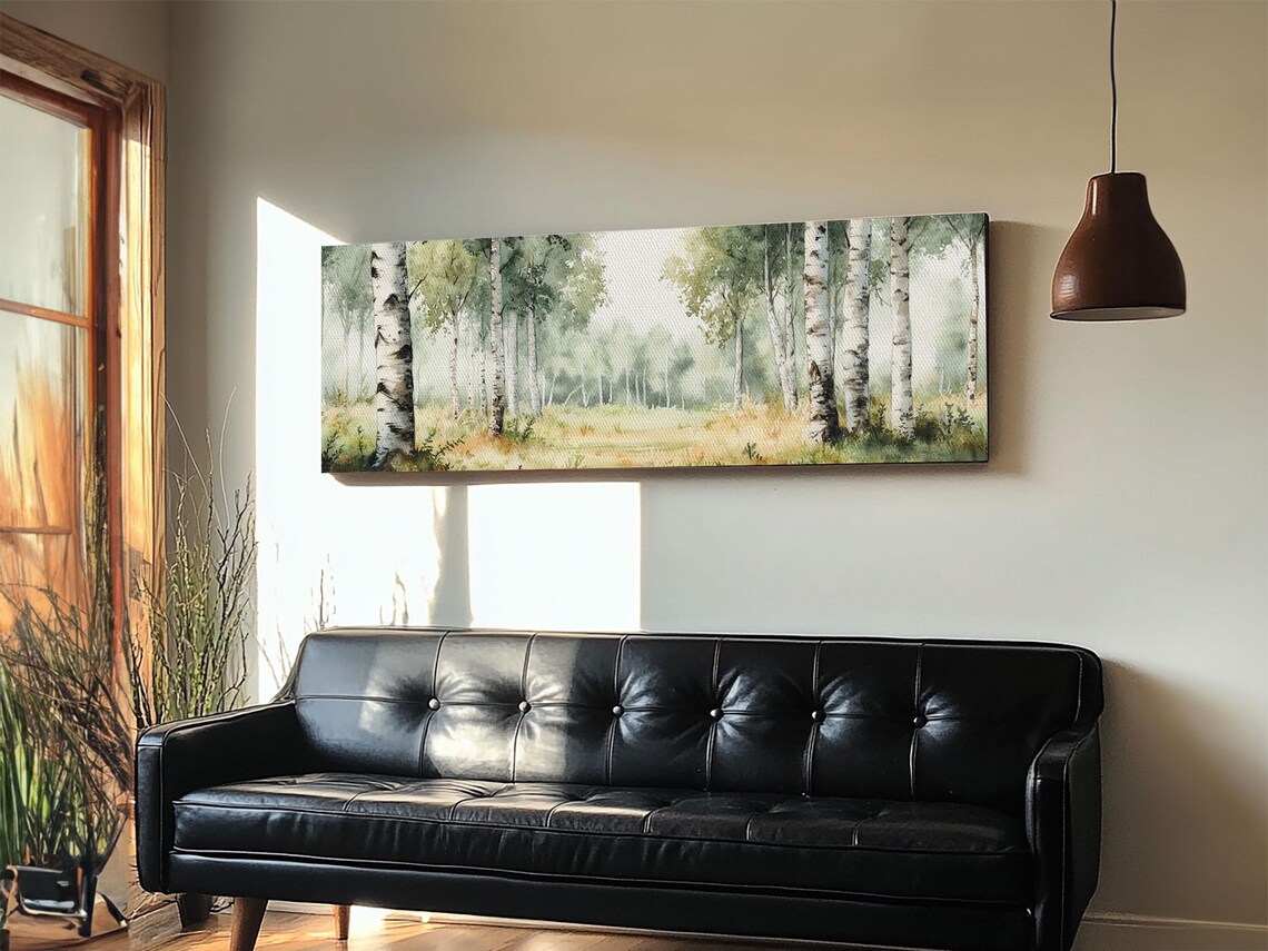 Silver Birch Trees in Spring Panoramic Wall Art Print - Image 3