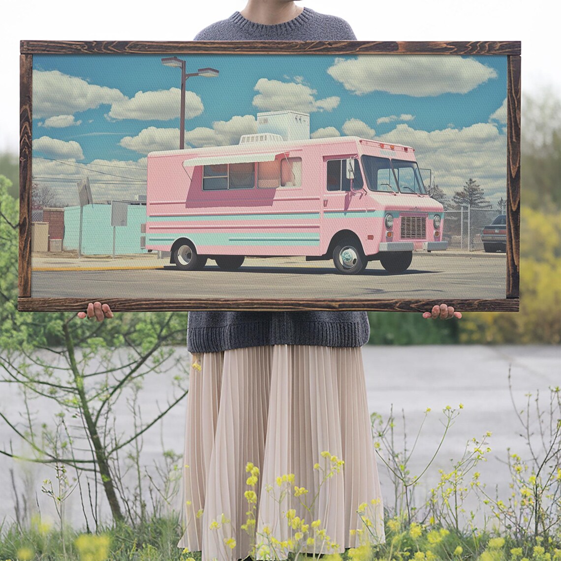 Retro Pink Ice Cream Truck Vintage Street Food Truck Wall Art Poster - Image 2