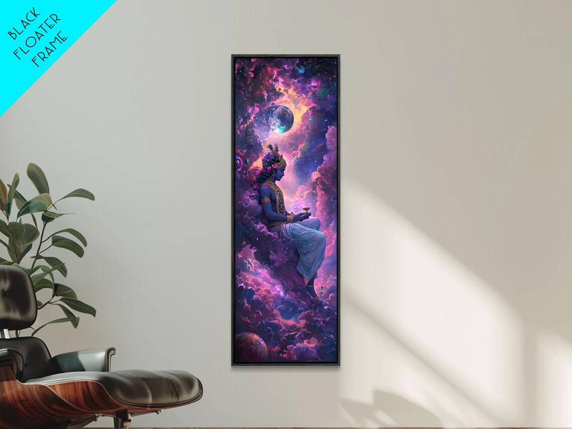 Lord Krishna Cosmic Nebula Moon Spiritual Yoga Meditation Poster - Image 6