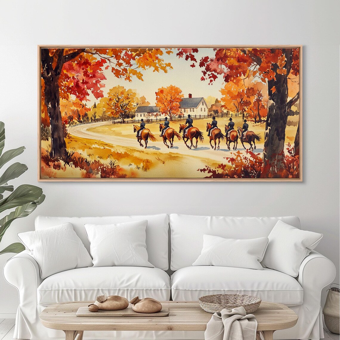 Equestrian Riders Heading To Autumn Farmhouse Watercolor Art Print - Image 5