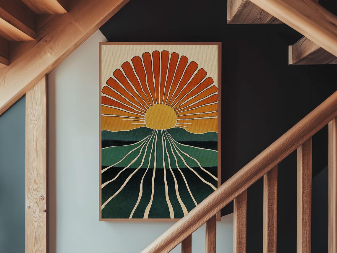 Minimalist Sunset Or Sunrise Wall Art Print Art Deco Boho Wall Decor Modern Art Sun Burst Wall Art - Image 6