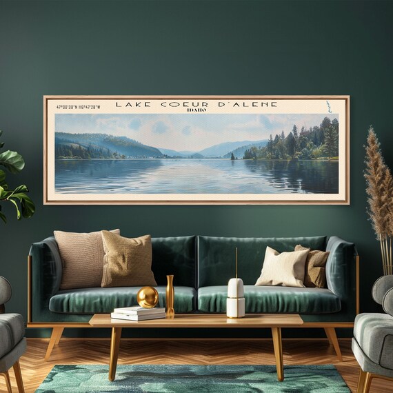 Lake Coeur d'Alene Idaho Travel Poster, Lake House Decor