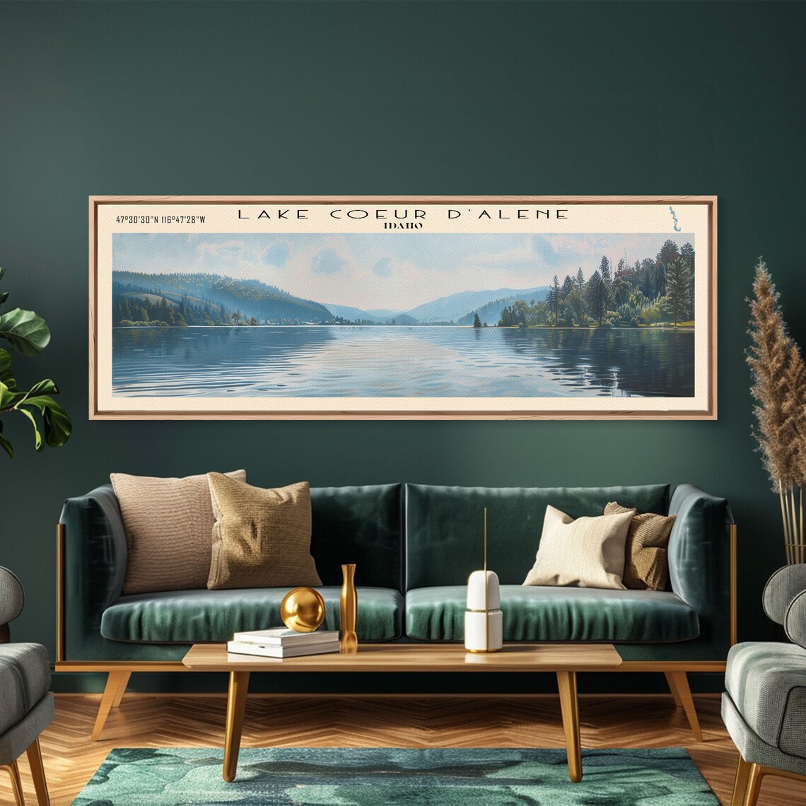 Lake Coeur d'Alene Idaho Travel Poster, Lake House Decor