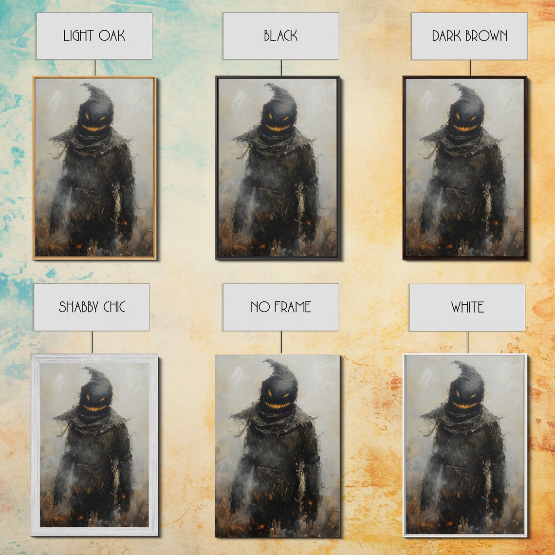 Scarecrow With Glowing Eyes In Dark Misty Field Spooky Art Poster - Image 3