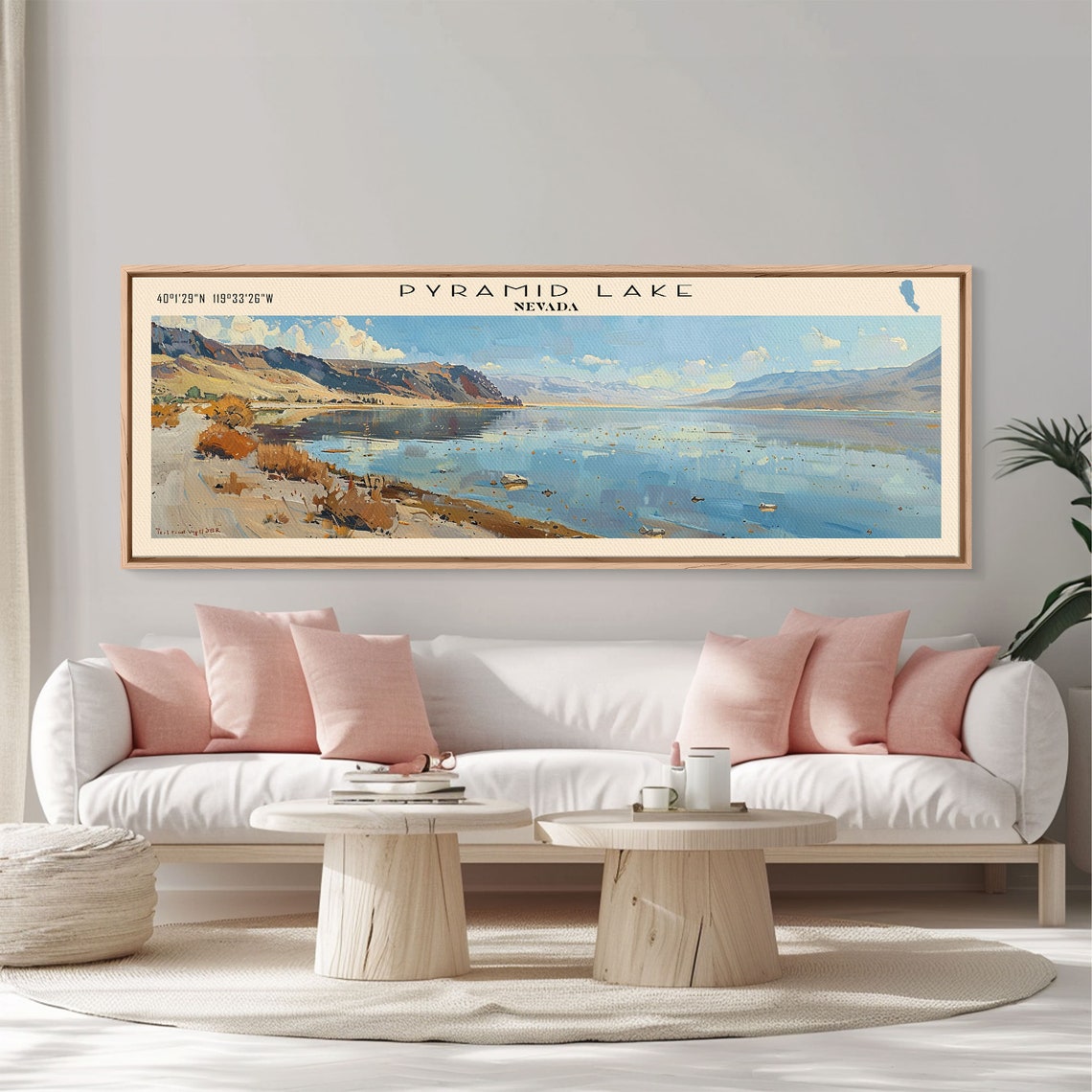 Pyramid Lake Framed Print Lake House Decor Panoramic Travel Poster Scenic Wall Art Modern Art - Image 3