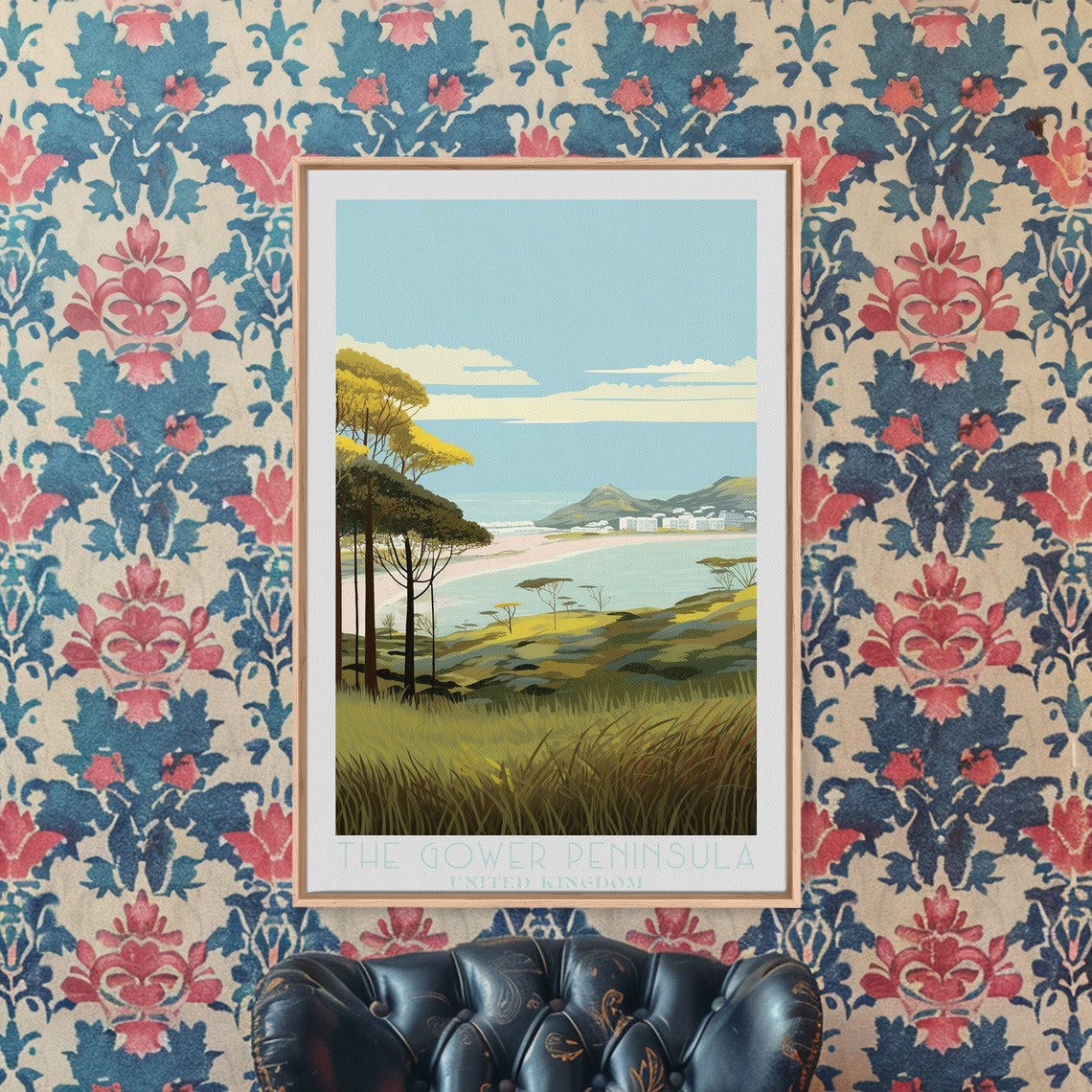 Gower Peninsula Wales UK Coastal Cliffs Beach Pine Trees Travel Poster - Image 3