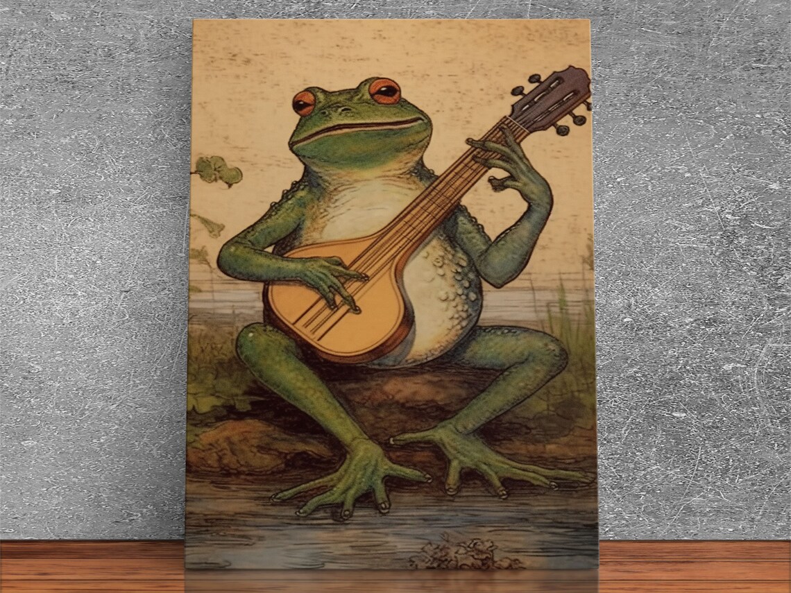 Vintage Frog Playing Banjo Moonlit Swamp Art Print - Image 4