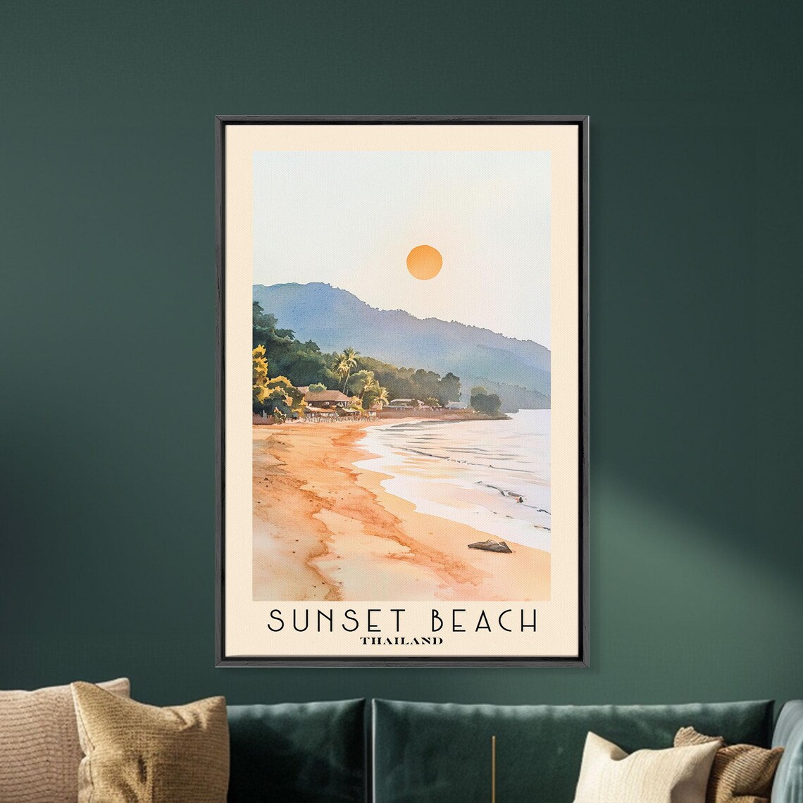 Sunset Beach Thailand Orange Sun Golden Shore Mountain View Poster - Image 5
