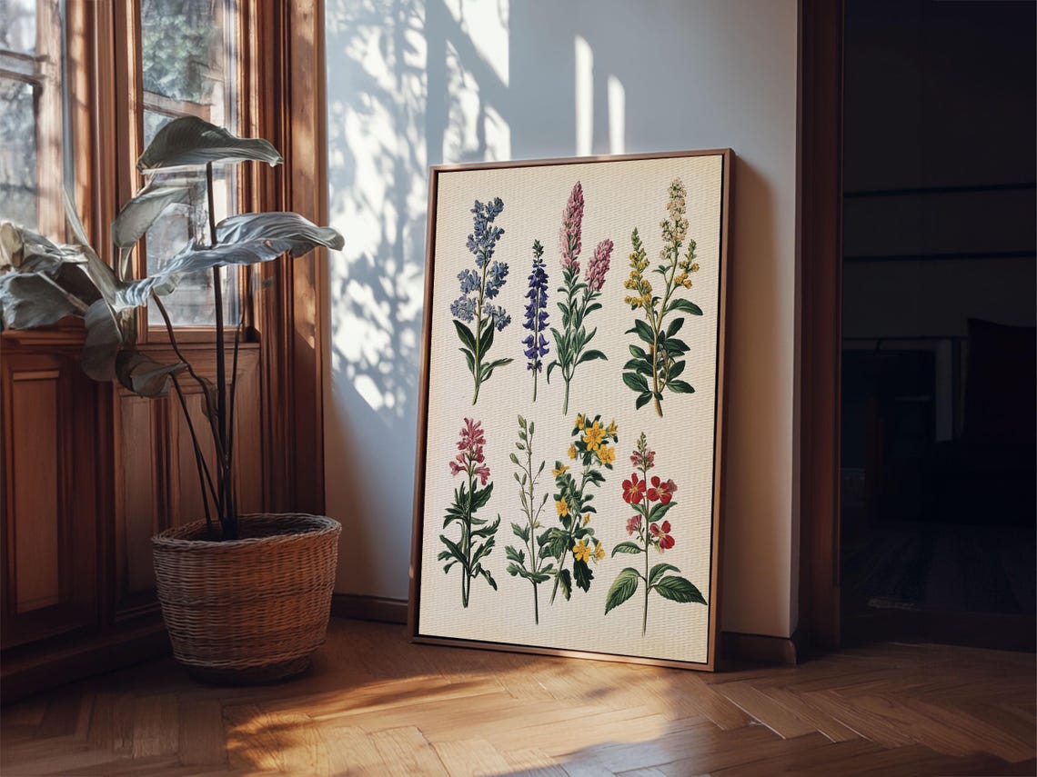 Vintage Wildflower Botanical Illustration Eight Stems Art Print - Image 3