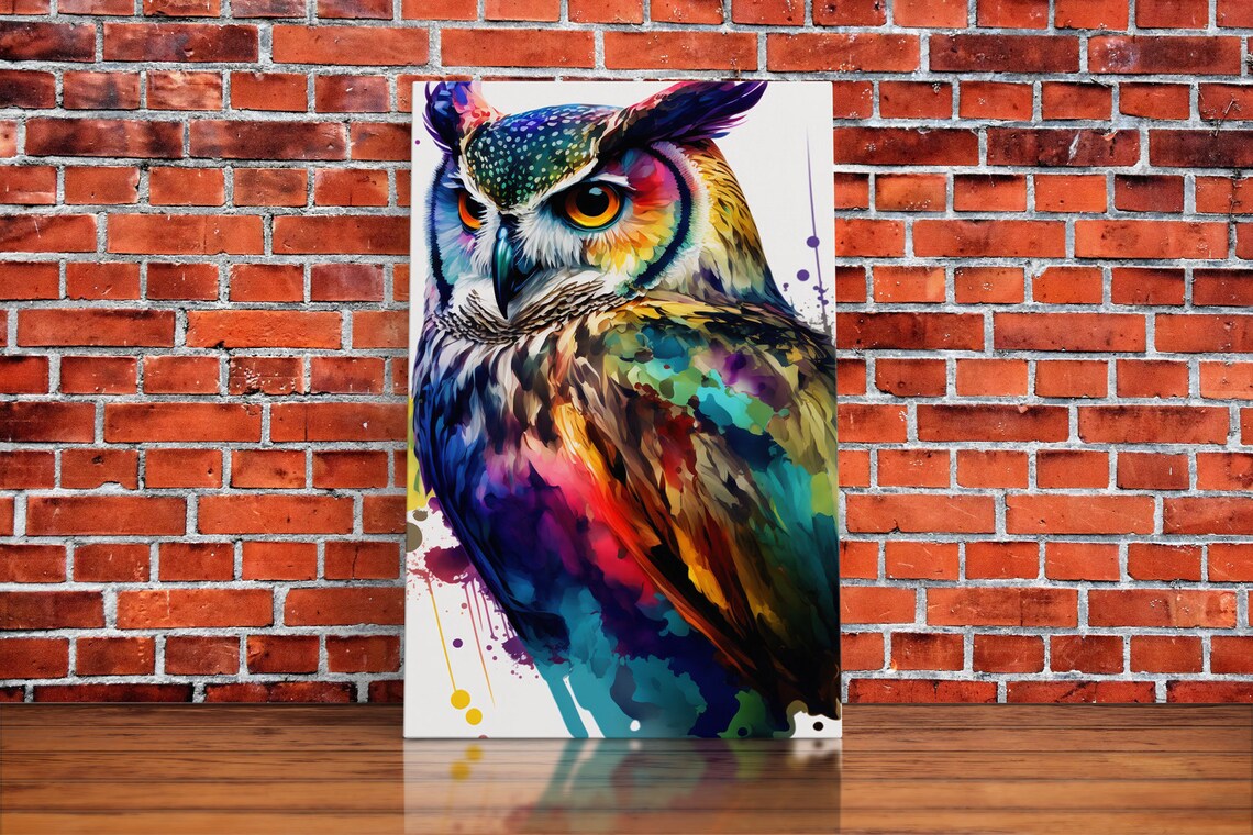 Watercolor Owl Painting Print, Pop Art Style