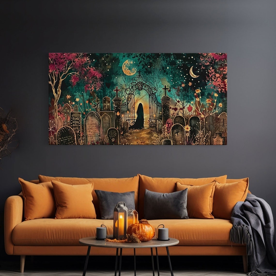 Banshee Graveyard Spooky Halloween Night Moon Decor Wall Art - Image 3