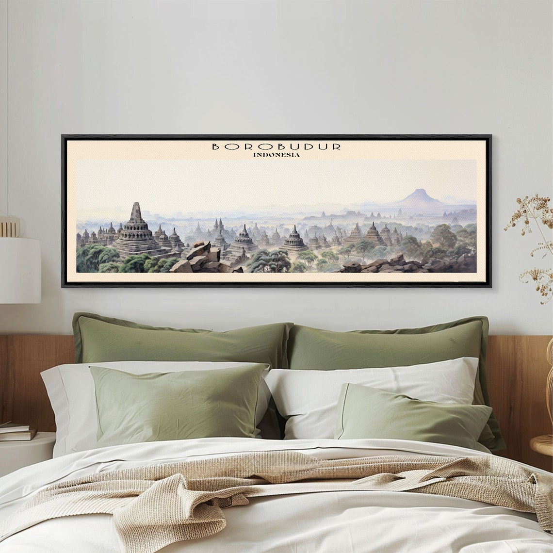 Borobudur Indonesia Ancient Buddhist Temple Stupas Mist Travel Poster - Image 3