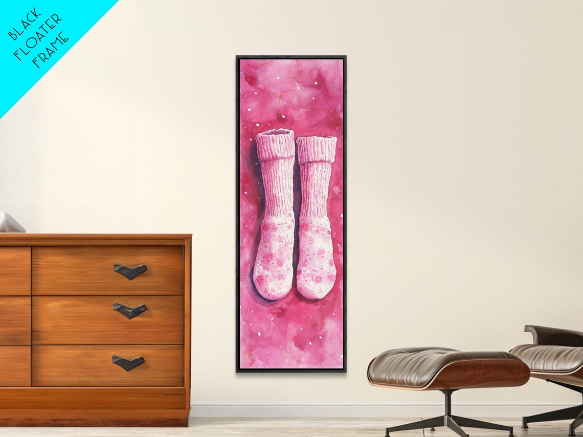 Cozy Socks Print Light Pink Wall Art Cottagecore Art Rustic Wall Art Whimsical Art Bedroom Art Fall Decor Gift Idea - Image 5