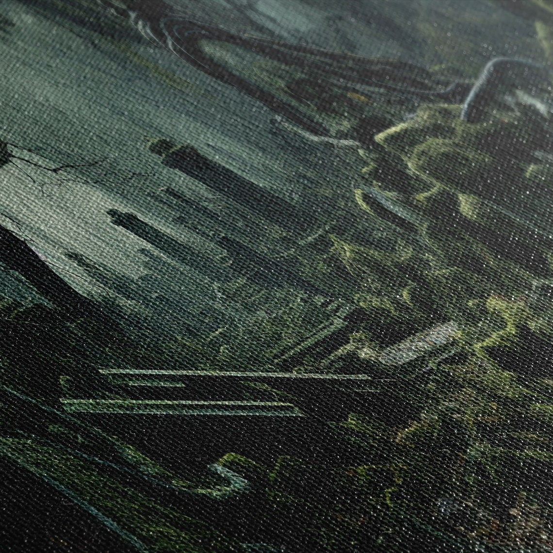 Spooky Overgrown Mossy Cemetery Foggy Forest Panoramic Poster - Image 2
