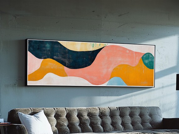 Abstract Wavy Shapes Art Navy Coral Mustard Colorful Modern Poster