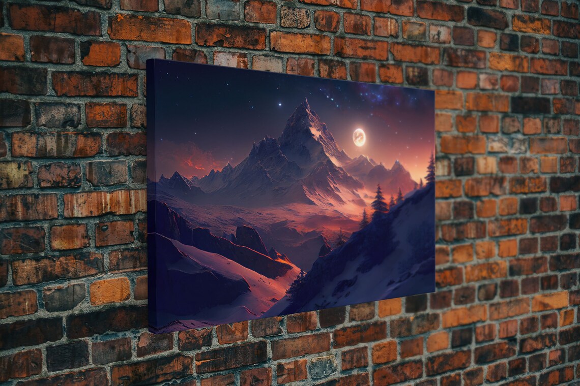Mt Everest Watercolor Art Print, Full Moon Landscape - Image 5