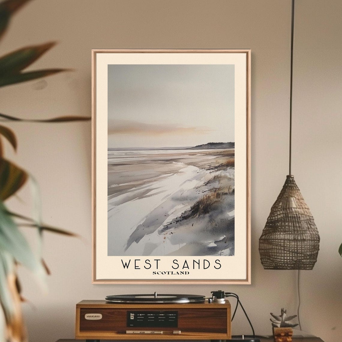 West Sands Scotland Wide Pale Beach Dunes Soft Sky Watercolor Poster - Image 3