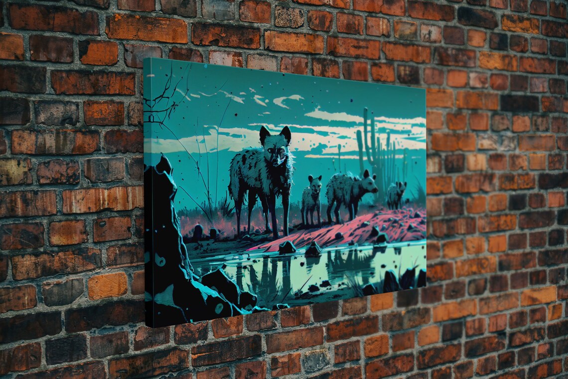 Hyenas At Midnight, Turquoise Vaporwave Art Print - Image 5