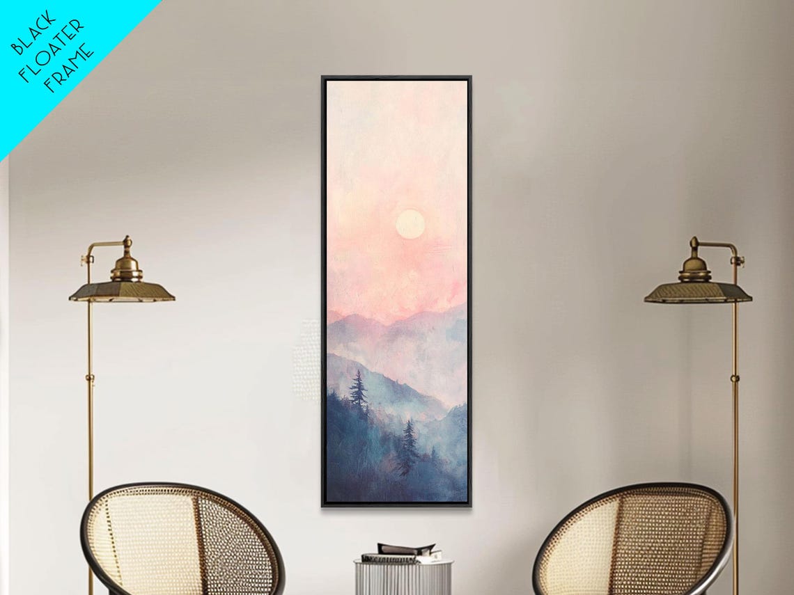 Sunset Over Misty Blue Mountain Ridges Pink Sky Pine Wall Art - Image 6