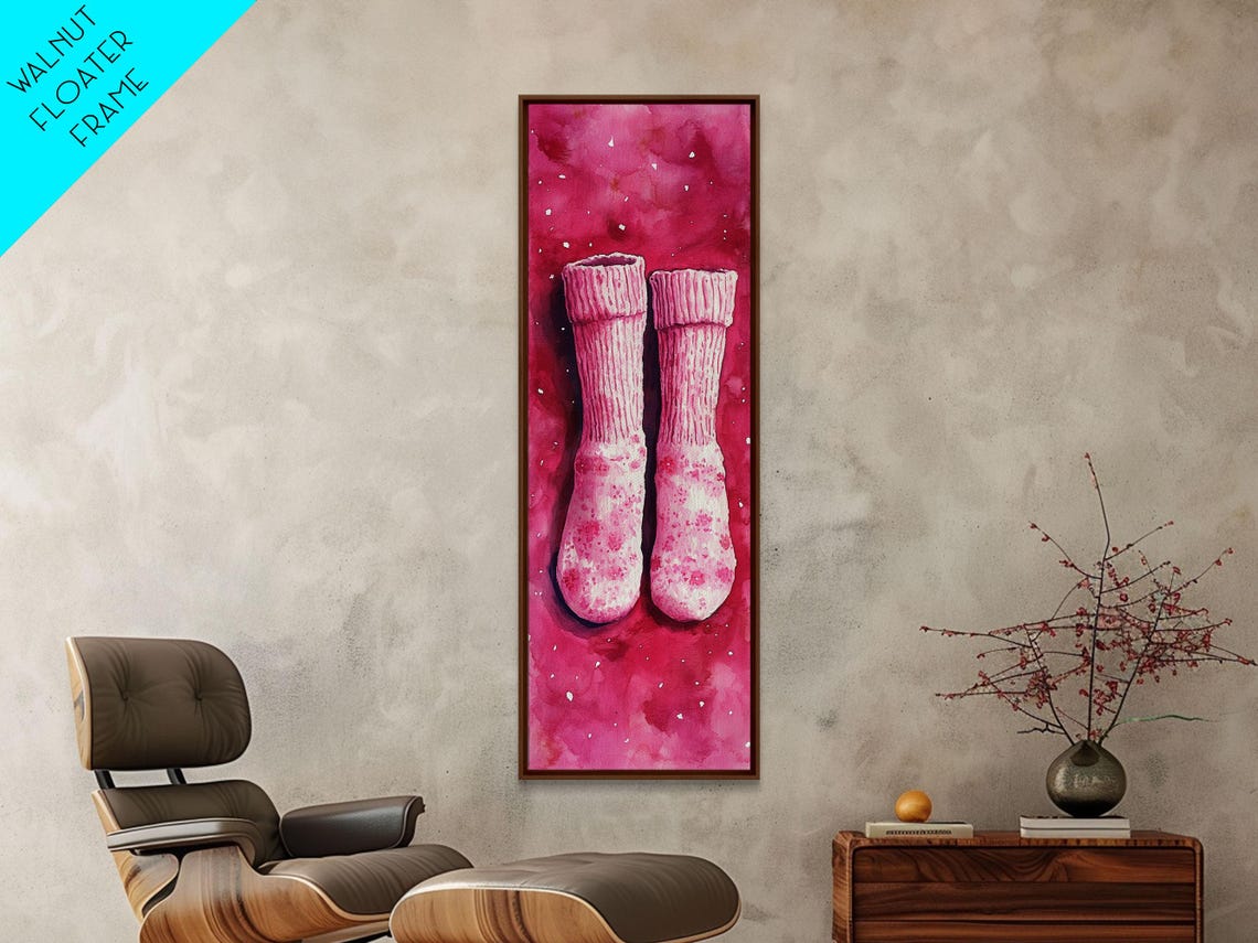 Cozy Socks Print Light Pink Wall Art Cottagecore Art Rustic Wall Art Whimsical Art Bedroom Art Fall Decor Gift Idea