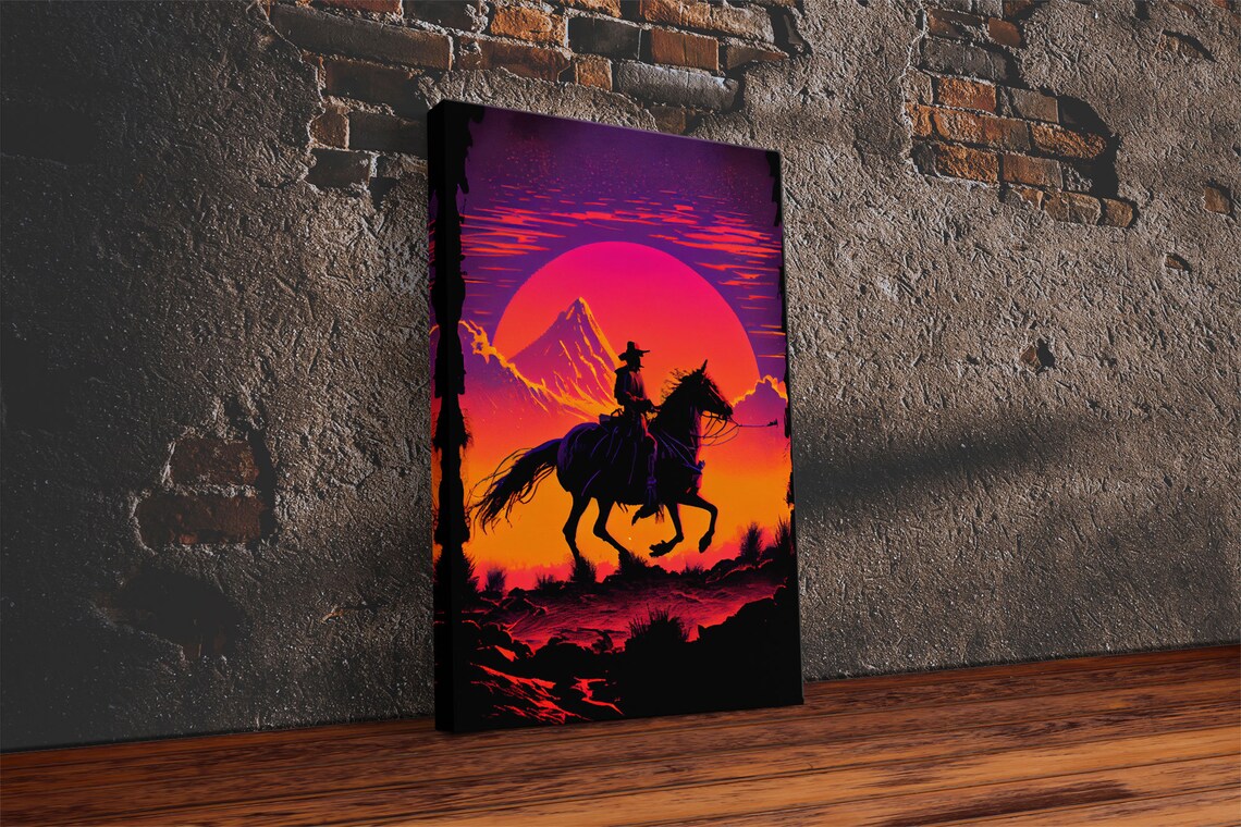 Outrun Style Wild West Sunset, Retro Western Art Print - Image 2