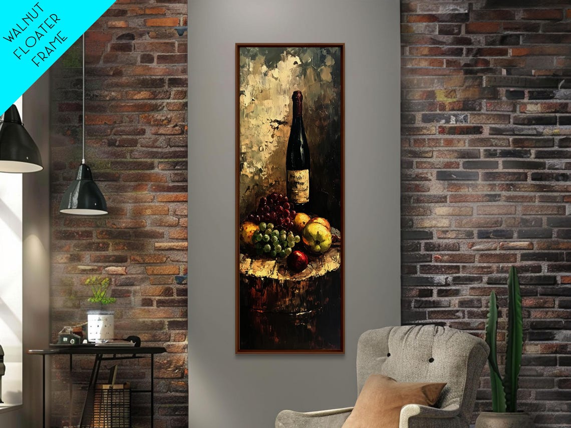 Wine Bottle Grapes Vintage Still Life Rustic Cellar Painting Poster - Image 6