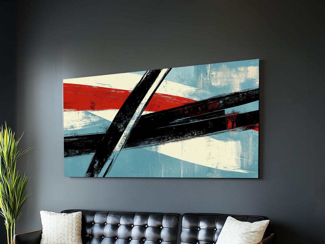 Mid Century Modern Bold Red Black Abstract Brush Strokes Print - Image 5