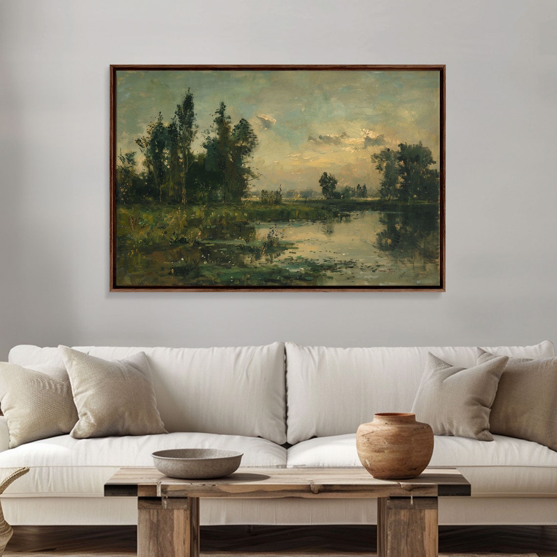 Golden Hour Pond Woodland Reflections Vintage Landscape Poster - Image 2