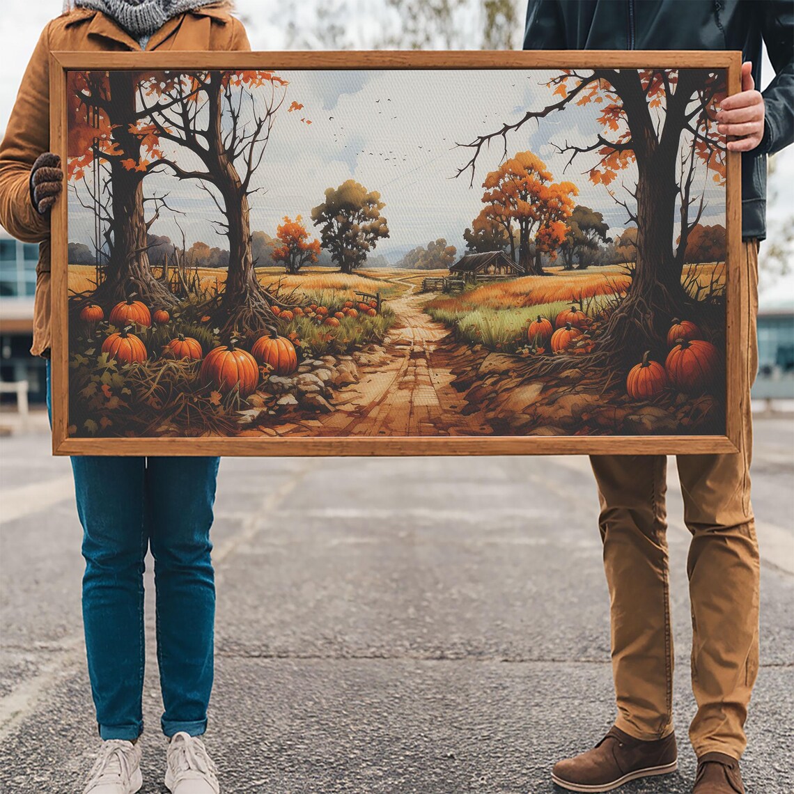 Autumn Pumpkin Patch Fall Harvest Landscape Rustic Country Wall Art Poster - Image 3