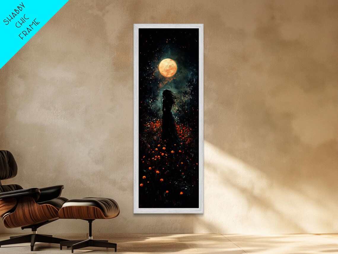 Woman Silhouette Golden Moon Flower Field Dark Romance Wall Art - Image 5