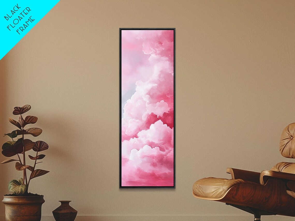 Vivid Pink Cloudscape Vertical Oil Painting Cottagecore Wall Poster - Image 2