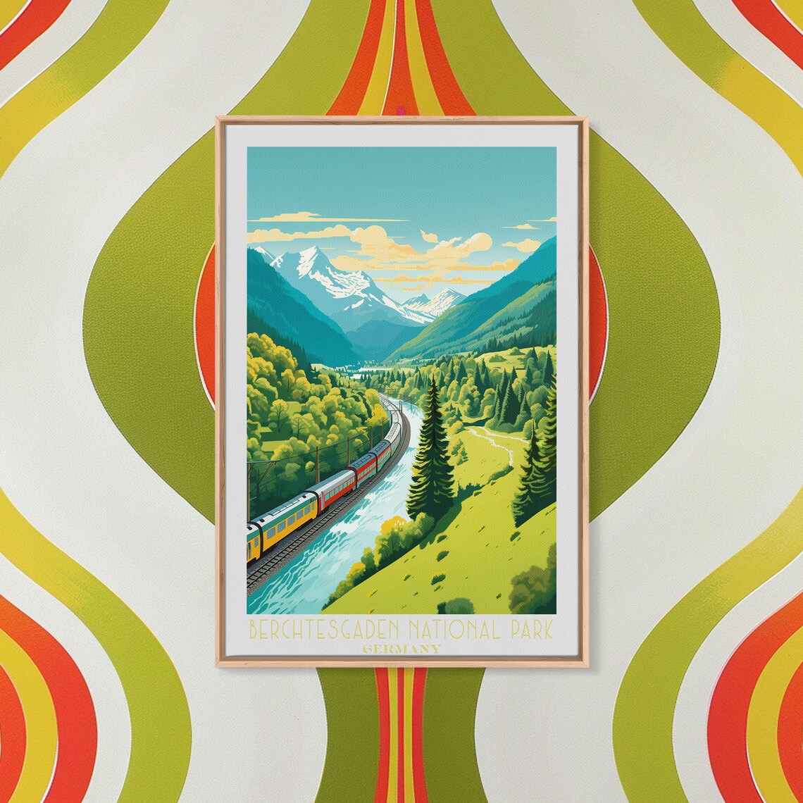 Berchtesgaden Germany Alpine Valley Train River Snow Peaks Travel Poster - Image 3