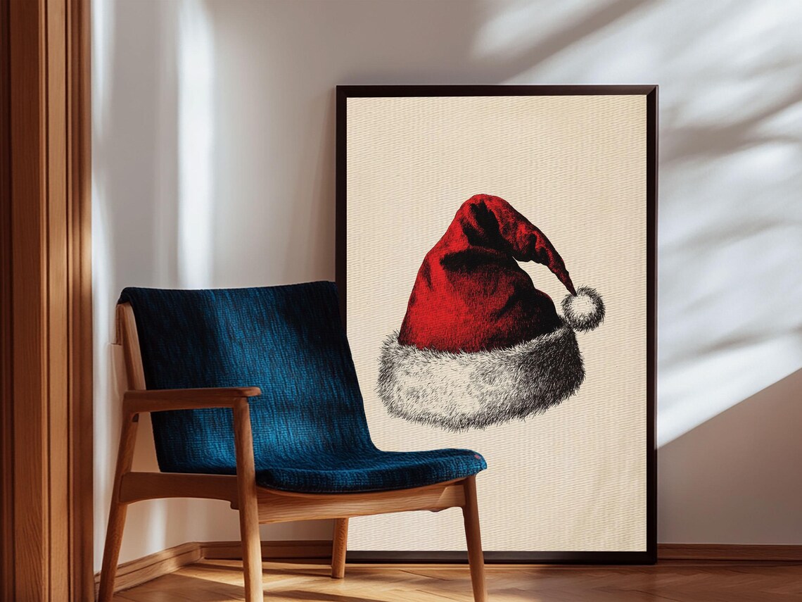 Red Santa Hat Sketch Vintage Christmas Holiday Minimalist Art Print - Image 4