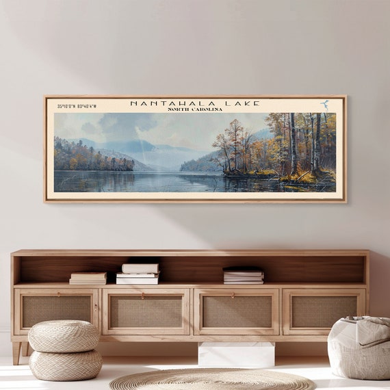 Nantahala Lake North Carolina Framed Print Lake House Decor Panoramic Wall Art Travel Poster Landscape Painting Contemporary Art